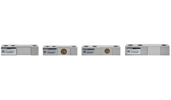 The SBS family across capacities — four single-ended shear beam load cells in a row
